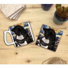 Harikapoli Kediler ve Sanat/van Gogh Yıldızlı Gece The Starry Night Set 10 - Yelken Fincan Kupa-Taş Bardak Altlığı 4