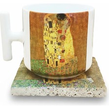 Harikapoli Gustav Klimt Set 9 - T Kulplu Fincan Kupa-Traverten Bardak Altlığı 1