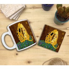 Harikapoli Kediler ve Sanat/gustav Klimt The Kiss Set 8 - Standart Kupataş Bardak Altlığı 2