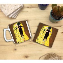 Harikapoli Kediler ve Sanat/gustav Klimt The Kiss  Set 10 - Yelken Fincan Kupa-Taş Bardak Altlığı 5