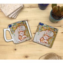Harikapoli Kediler ve Sanat/gustav Klimt Danae Set 10 - Yelken Fincan Kupa-Taş Bardak Altlığı 3