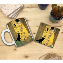 Harikapoli Kediler ve Sanat/gustav Klimt The Kiss  Set 8 - Standart Kupa-Taş Bardak Altlığı 4