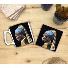 Harikapoli Kediler ve Sanat/johannes Vermeer Inci Küpeli Kız Set 10 - Yelken Fincan Kupa-Taş Bardak Altlığı 1