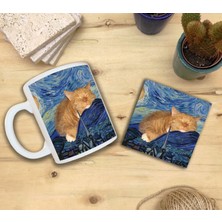 Harikapoli Kediler ve Sanat/van Gogh Set 8 - Yıldızlı Gece(Starry Night) Standart Kupa-Taş Bardak Altlığı 9