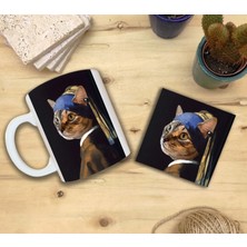Harikapoli Kediler ve Sanat/johannes Vermeer Inci Küpeli Kız Set 8 - Standart Kupa-Taş Bardak Altlığı 3