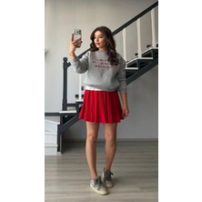 Elisin Kırmızı Şort Astarlı Piliseli Etek