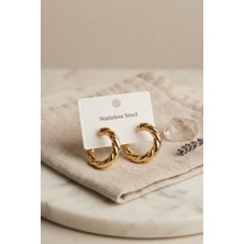 316L Çelik Gold Renk Kıvrımlı Halka Model Küpe