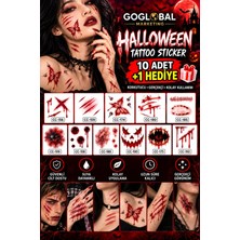 Goglobal Cadılar Bayramı Geçici Dövme Sticker Seti 10 Adet + 1 Hediye | Halloween Makyaj ve Kostüm Aksesuarı