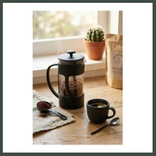 Bezos 350 ml Borosilikat Cam French Press & Siyah Modern Kahve ve Bitki Çayı Demleme Gereci Nhr
