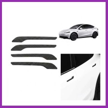Salmore Tesla Model 3 Y Uyumlu Karbon Dış Kapı Kolu Koruyucu Kaplama Seti 4 Lü Siyah Bty