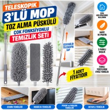 Teleskopik 3'lü Mop Toz Alma Püskülü Çok Fonksiyonlu Temizlik Seti (Adet Fiyatıdır)