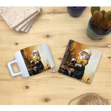 Harikapoli Kediler ve Sanat/johannes Vermeer The Milkmaid Set 4 - Fincan Kupa-Taş Bardak Altlığı 1
