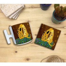 Harikapoli Kediler ve Sanat/gustav Klimt The Kiss Set 9 - T Kulplu Fincan Kupataş Bardak Altlığı 2