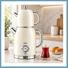 Bezos Elektrikli Retro Çay Seti 1600W Cam Demlik 1.8l+1l Derece Göstergeli MBT06