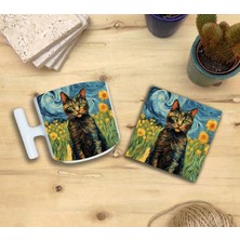 Harikapoli Kediler ve Sanat/van Gogh Set 9 - T Kulplu Fincan Kupa-Taş Bardak Altlığı 3