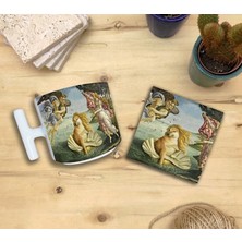 Harikapoli Hayvanlar ve Sanat/boticelli Venüs'ün Doğuşu Set 9- T Kulplu Fincan Kupa-Taş Bardak Altlığı 1