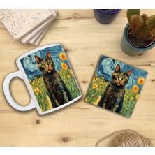 Harikapoli Kediler ve Sanat/van Gogh Set 8 - Standart Kupa-Taş Bardak Altlığı 3