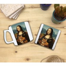 Harikapoli Kediler ve Sanat/leonardo Da Vinci Mona Lisa Set 10 - Yelken Fincan Kupa-Taş Bardak Altlığı 1