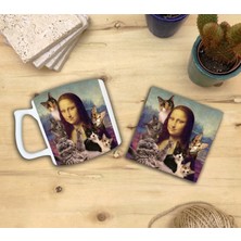 Harikapoli Kediler ve Sanat/leonardo Da Vinci Mona Lisa Set 10 -Yelken Fincan Kupa-Taş Bardak Altlığı 2