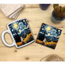 Harikapoli Kediler ve Sanat/van Gogh Yıldızlı Gece The Starry Night Set 8 - Standart Kupa-Taş Bardak Altlığı 2