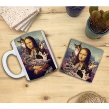 Harikapoli Kediler ve Sanat/leonardo Da Vinci Mona Lisa Set 8 -Standart Kupa-Taş Bardak Altlığı 2
