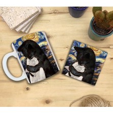 Harikapoli Kediler ve Sanat/van Gogh Yıldızlı Gece The Starry Night Set 8 - Standart Kupa-Taş Bardak Altlığı 4