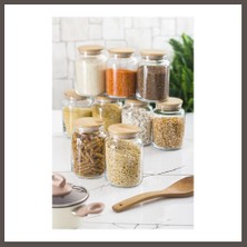 Nexora Living 9 Lu Set Bambu Kapaklı Cam Kavanoz & Erzak Saklama Kabı 800 ml Orta Boy ( Vakum Kapak ) Nxrlvng