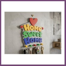 Bezos Home Sweet Home Duvar Anahtarlığı Çok Parçalı Dekoratif Anahtar Askısı Gambera1