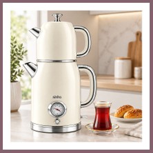 Bezos Elektrikli Retro Çay Seti 1600W Cam Demlik 1.8l+1l Derece Göstergeli Bzss