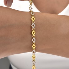 Nox Jewelry 14 Ayar Altın Kaplama 925 Ayar Gümüş Çift Renkli Baklava Dilimi Geometrik Zincir Bileklik - BP00114