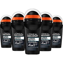 Şanal L’oréal Paris Men Expert 5'li Carbon Protect Anti Perspirant Roll On Deodorant Seti (5 x 50 Ml)