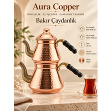 Aura Copper Bakır Çaydanlık Takımı 26 cm Geleneksel Desenli Bakır Renk Dövme Desen/Ac-Cy-019
