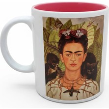 Harikapoli Frida Kahlo - Dikenli Kolyeli Otoportre (Self-Portrait With Thorn Necklace) Içi Pembe Seramik Kupa