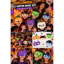 Dodomar Halloween Cadılar Bayramı 6'lı Karton Yüz Maskesi Seti Çocuk Kostüm Partisi Balkabağı ve Iskelet
