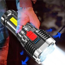 Aslanoğlu Store Tcx Ultra Parlak El Feneri USB Şarj 4 Led+Yan Cob LED Taktik Günlük Hayat Kamp Avcılık El Feneri