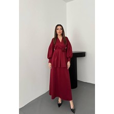 End Black Bordo Gül Detaylı Takım