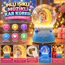Aslanoğlu Store Pilli Işıklı Müzikli Kar Küresi–hilal Ay Figürlü Romantik Masaüstü Biblo, LED Aydınlatmalı Dekorati