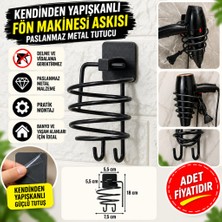 Aslanoğlu Store Kendiliğinden Yapışkanlı Siyah Paslanmaz Metal Fön Makinesi Askısı Saç Kurutma Makinesi Tutacağı (A