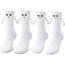 Mıknatıslı El Ele 2`li Unisex Tutuşan Sevimli Çorap 36-44 | Çift Hediyesi, Pamuklu Renkli Crew Model