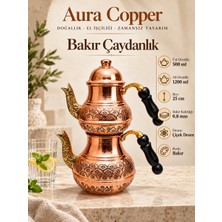 Aura Copper Bakır Çaydanlık Takımı 0,8 mm 25 cm 500/1200 ml Bakır Çiçek Desen/Ac-Cy-022
