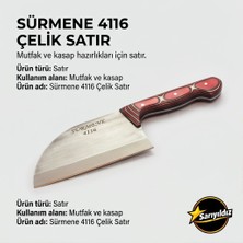 Sürmene Orijinal 4116 Paslanmaz Çelik Kasap Satırı - Özel Lamine Renkli Ergonomik Saplı Et, Kemik ve Zırh Satırı