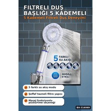 Eco Lounge Filtreli Duş Başlığı 5 Kademeli Masaj Etkili Banyo El Duşu, Krom Detaylı BX-316069