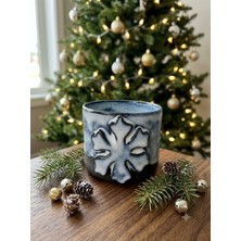 N'Art El Yapımı Stoneware Seramik Kupa 220 ml - Kar Tanesi Kabartmalı Yılbaşı Hediyelik Kahve ve Çay Kupası