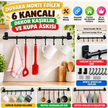 Popüler Sepet Duvara Monte Edilen 6 Kancalı Dekor Kaşıklık ve Kupa Askısı (Adet Fiyatıdır)