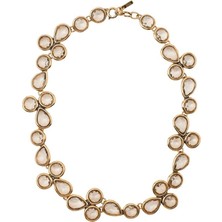 Rhea Jewelry Kadın Şampanya Kristal Taşlı Gold Kolye Damla ve Yuvarlak Taş Detaylı Yaka Kolye