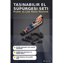 Eco Lounge Araç Içi El Süpürgesi Şarjlı USB Kablolu Esnek Hortumlu Temizlik Seti BX-316395