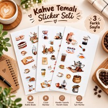 Rozika Studio Kahve Temalı Sticker Seti 10X20 cm 3 Sayfa 41 Adet Bullet Journal ve Scrapbook Matte Sticker