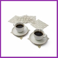 Salmore 6 Lı Dantel Kahve Sunumluğu 15X15 cm Asorti Desenli Bardak Altlığı Türk Kahvesi Fincan Sunum Seti Bty