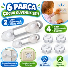 Popüler Sepet 6 Parça Çocuk Güvenlik 3'lü Seti-2 Boy Çekmece,dolap Kilidi ve 4 Adet Priz Içi Güvenlik Düğmesi