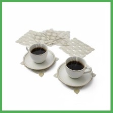 Astraltech 6 Lı Dantel Kahve Sunumluğu 15X15 cm Asorti Desenli Bardak Altlığı Türk Kahvesi Fincan Sunum Seti Bezoss